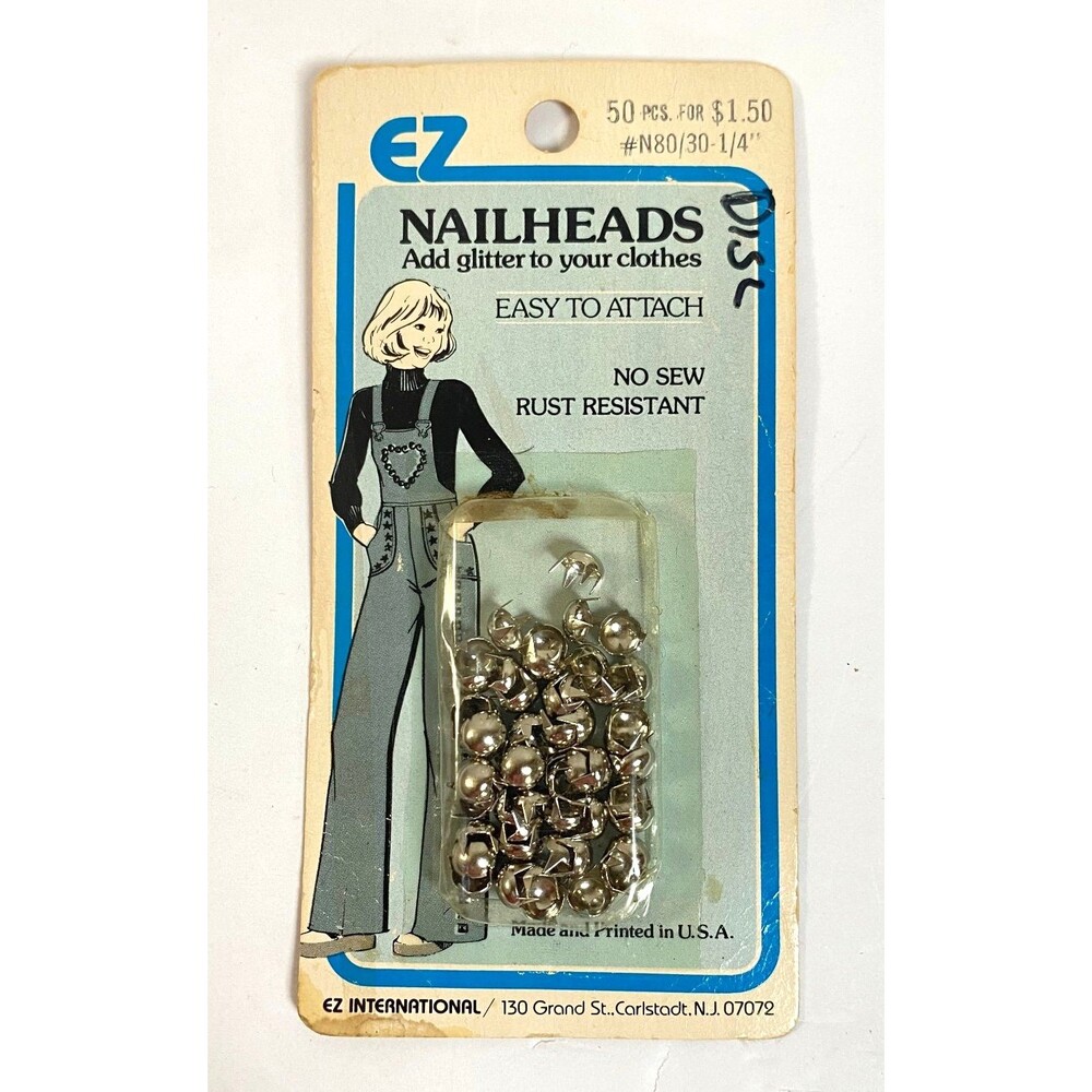 EZ International Vintage Nailheads Studs Silver 50 Pieces 1/4 Inch N80/30 NIP